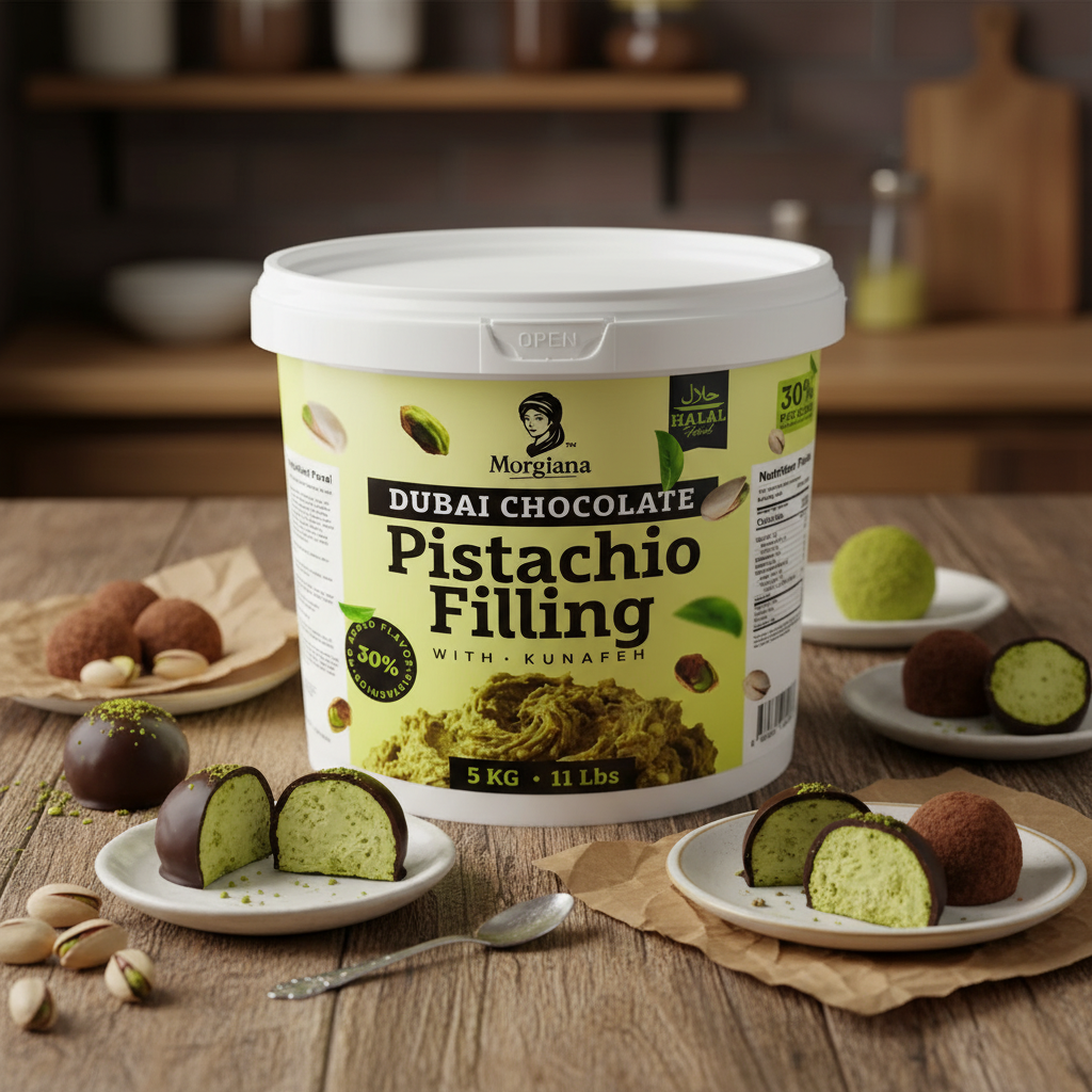 Morgiana Professionnel Fourrage de Kunafeh au Chocolat de Dubaï et Pistache Stable à la Cuisson