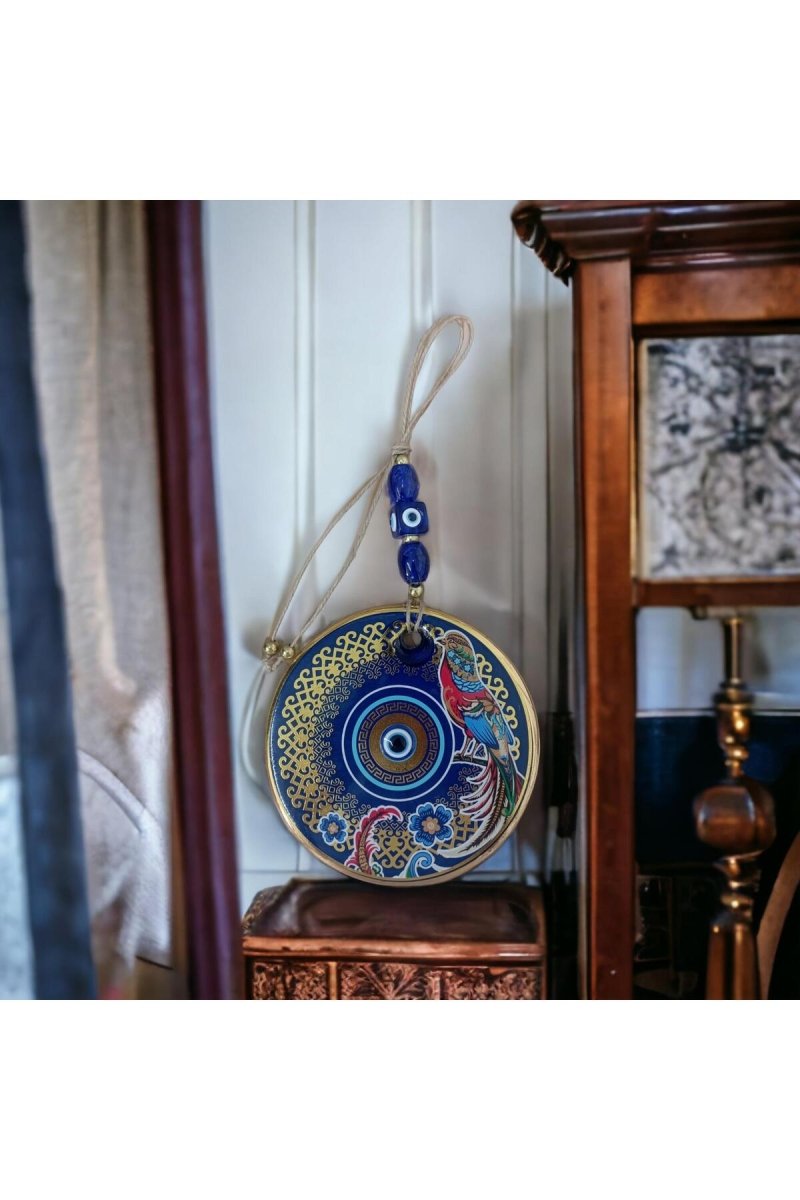 Gilded Nightingale Bird Flower Nazar Beaded Wall Ornament Glass Wall Decoration - TryAladdin