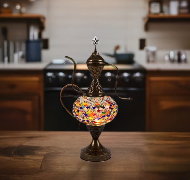 HND Handicraft | Handmade Glass Mosaic Desk Lamp, Mosaic Colors Teapot Design - TryAladdin