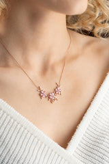 Nereze | Sparkling Model Pink Stone 3 - Piece Flower Necklace - TryAladdin