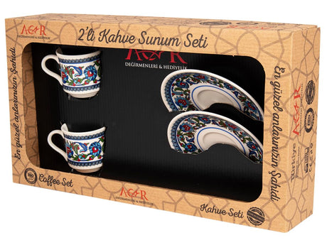 Acar | Turkish Coffee Set of Two - Porcelain - Topkapi - White - TryAladdin