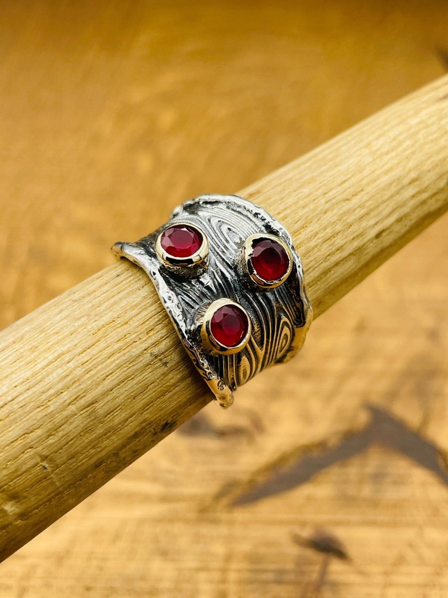 Adjustable Red Ruby Stone Silver Ring - TryAladdin