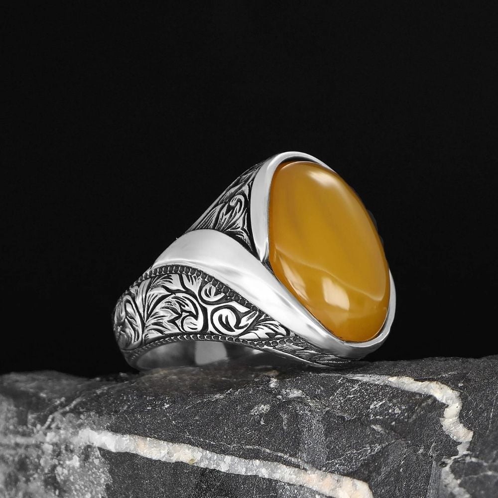 Tesbihevim | Men's Silver Ring with Agate Stone - TryAladdin