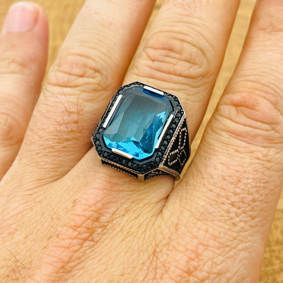 Aquamarine Stone Silver Ring - TryAladdin