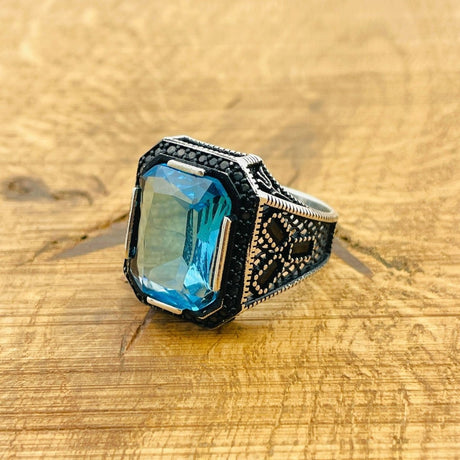 Aquamarine Stone Silver Ring - TryAladdin