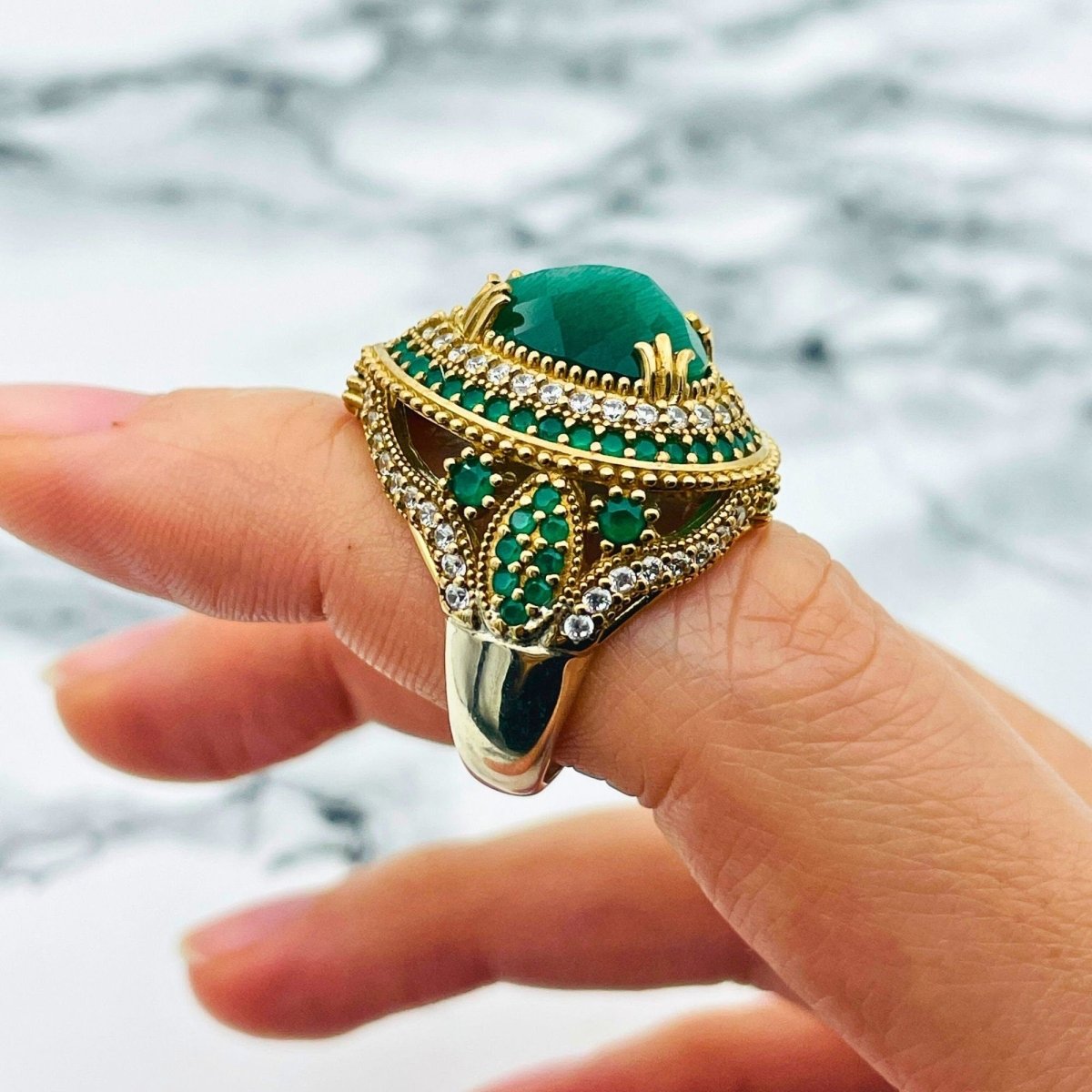 Istanbul Jewelry | Emerald Ottoman Style Handmade Silver Jewelry Set - TryAladdin