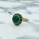 Istanbul Jewelry | Turkish Handmade Emerald Silver Ring with Floral Pattern - TryAladdin