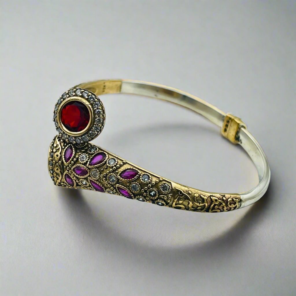 Istanbul Jewelry | Handmade Ruby Stone Ottoman Style Silver Bracelet - TryAladdin