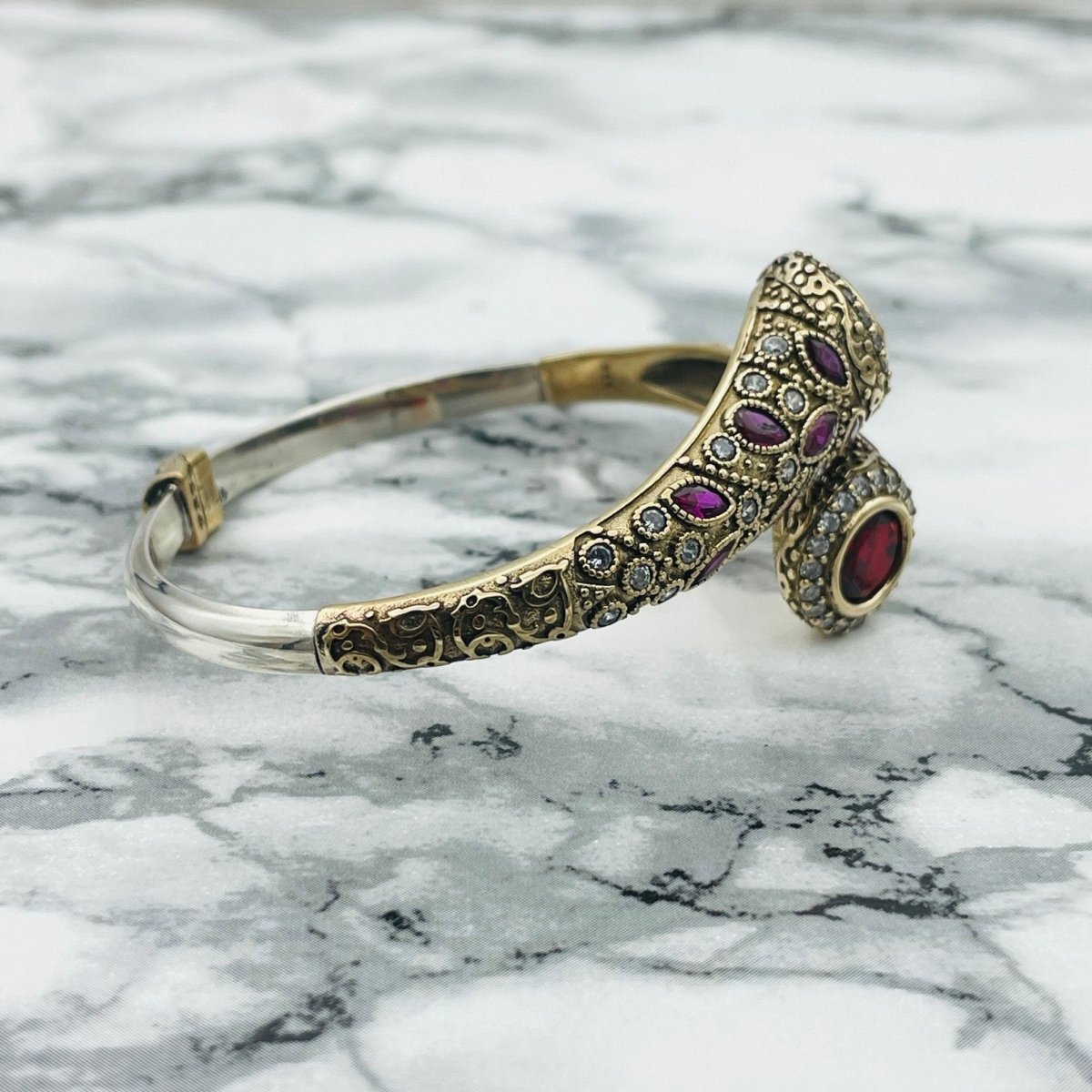 Istanbul Jewelry | Handmade Ruby Stone Ottoman Style Silver Bracelet - TryAladdin