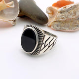 Black Oval Onyx Stone Men's Silver Ring - TryAladdin