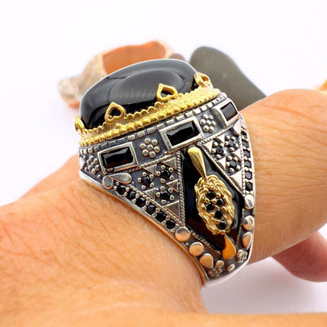 Black Topaz Onyx Stone Men's Ring - TryAladdin