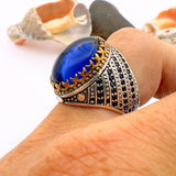 Blue Oval Sapphire Stone Men's Ring - TryAladdin