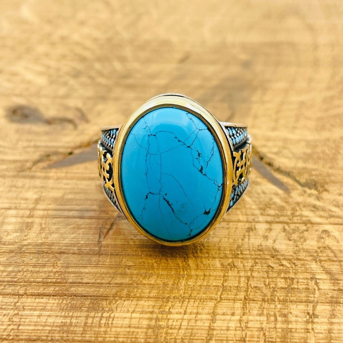 Blue Turquoise Silver Ring for Men - TryAladdin