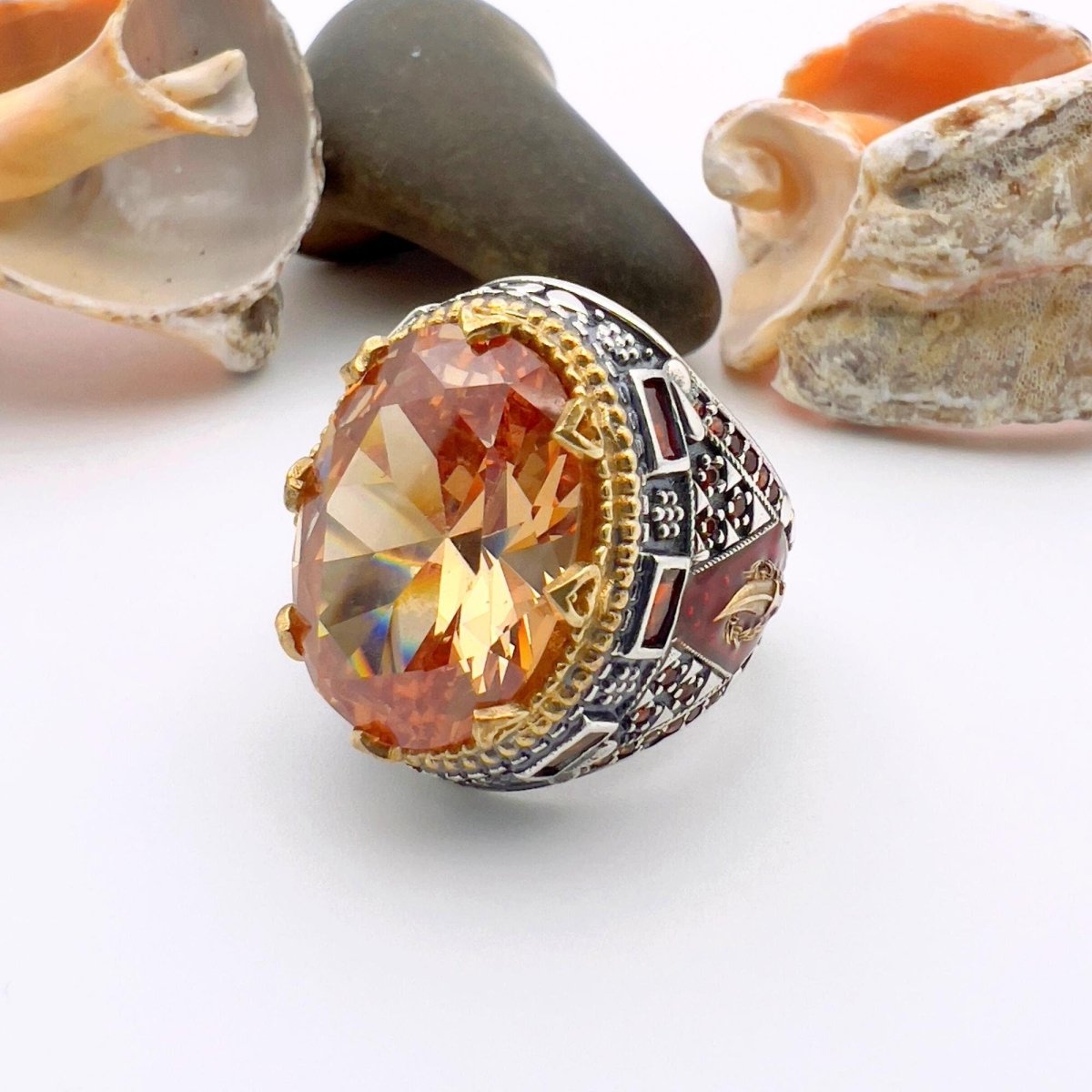 Champagne Citrine Stone Silver Ring - TryAladdin