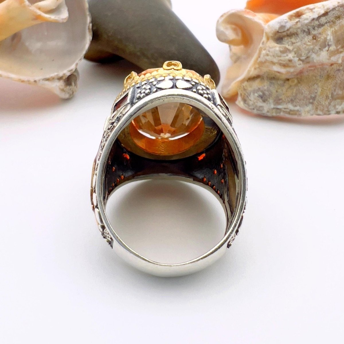 Champagne Citrine Stone Silver Ring - TryAladdin