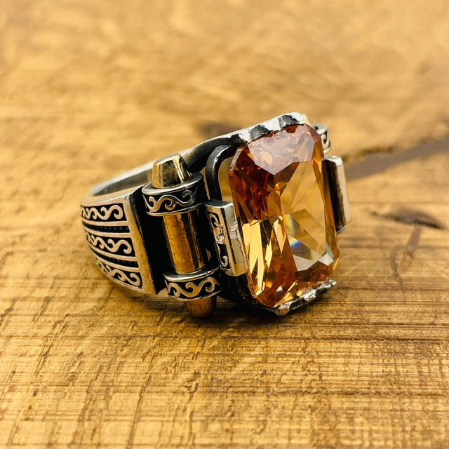 Citrine Silver Men's Ring - TryAladdin