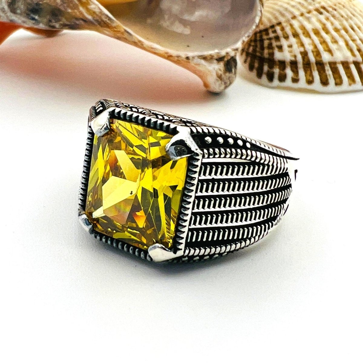 Citrine Silver Men's Ring - TryAladdin