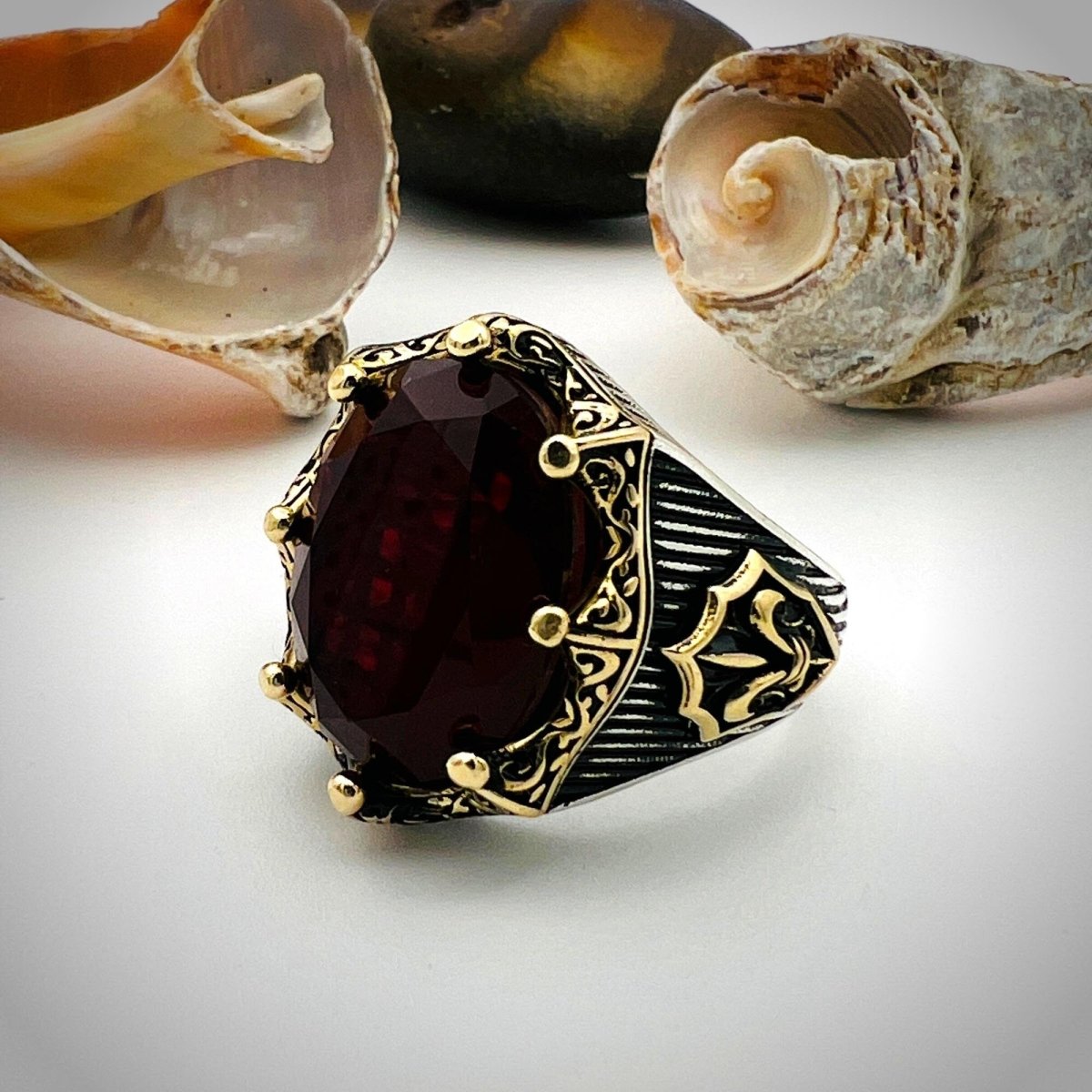 Dark Red Tourmaline Oval Stone Men's Ring - TryAladdin