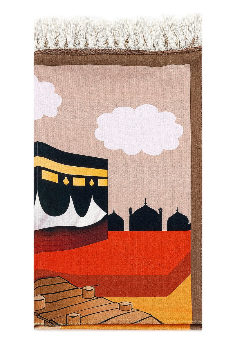 Digital Printed Children's Prayer Rug - with Boat and Kaaba Details - TryAladdin