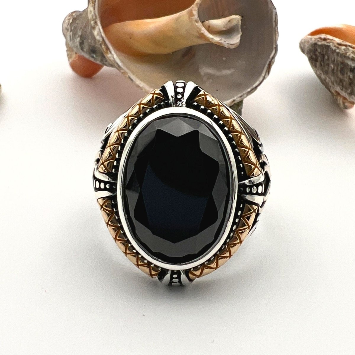 Double Sword Black Onyx Ring - TryAladdin