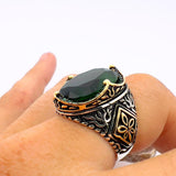 Green Emerald Oval Stone Men's Ring - TryAladdin