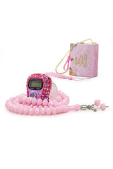 Hajj Umrah Gift Set with Mini Quran, Crystal Stone Prayer Bead and Stone Designed Dhikrmatic, Pink Color - TryAladdin