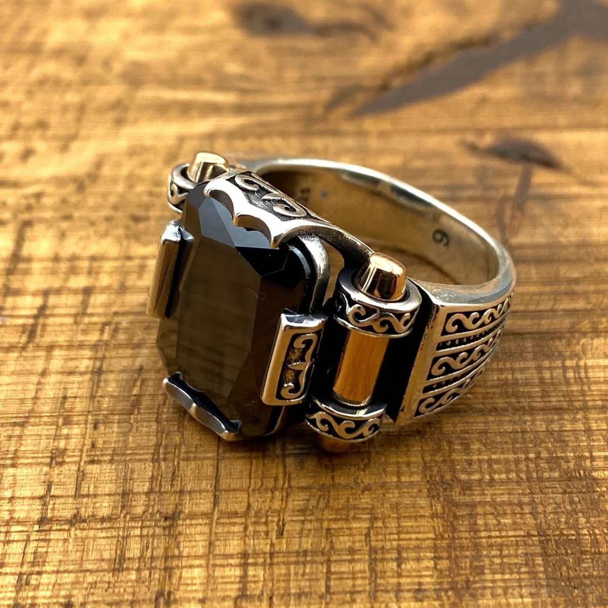 Handmade Men's Turkish Black Onyx Silver Ring - TryAladdin