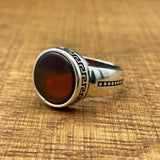 Handmade Minimalist Oval Red Agate Silver Ring - TryAladdin