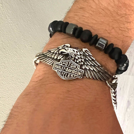 Harley Davidson Men's Silver Motorcycle Bracelet - TryAladdin