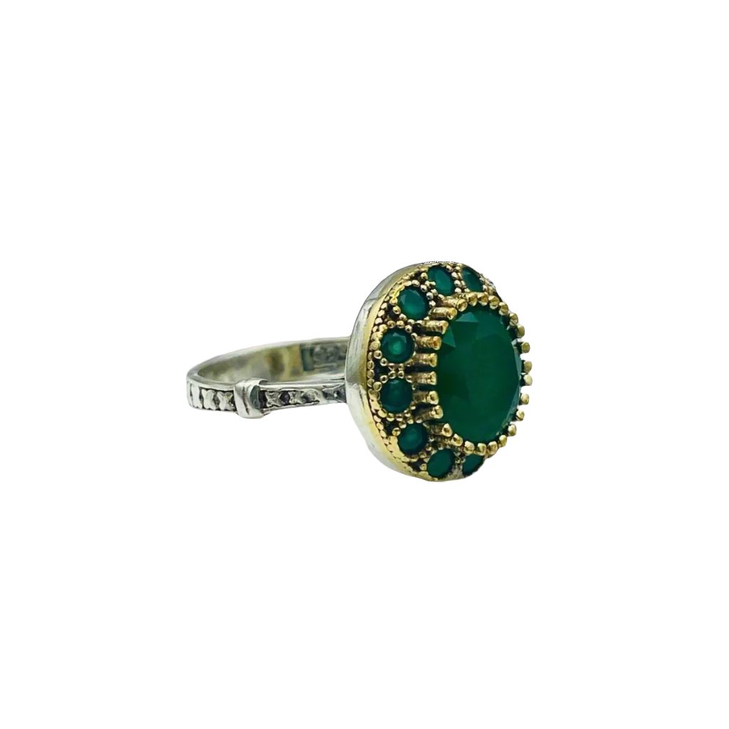 Istanbul Jewelry | Turkish Handmade Emerald Silver Ring with Floral Pattern - TryAladdin