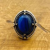 Men Blue Lapis Lazuli Silver Ring - TryAladdin