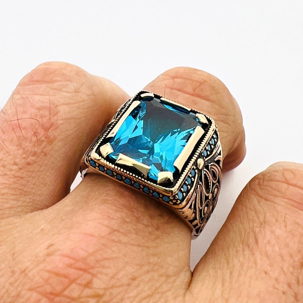 Men's Aquamarine Blue Stone Ring - TryAladdin