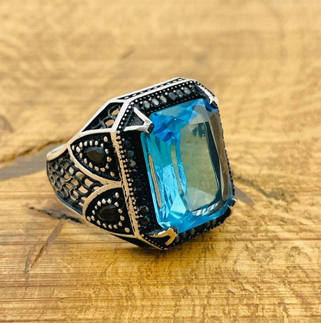 Men's Aquamarine Silver Ring - TryAladdin