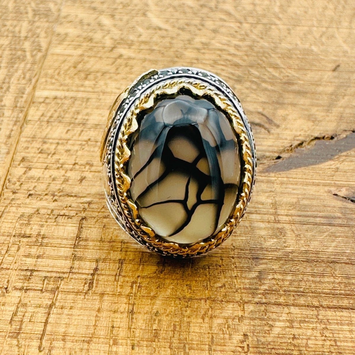 Men’s Black - Brown Agate Ring - TryAladdin