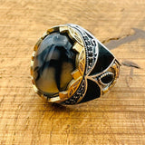 Men’s Black - Brown Agate Vintage Ring - TryAladdin