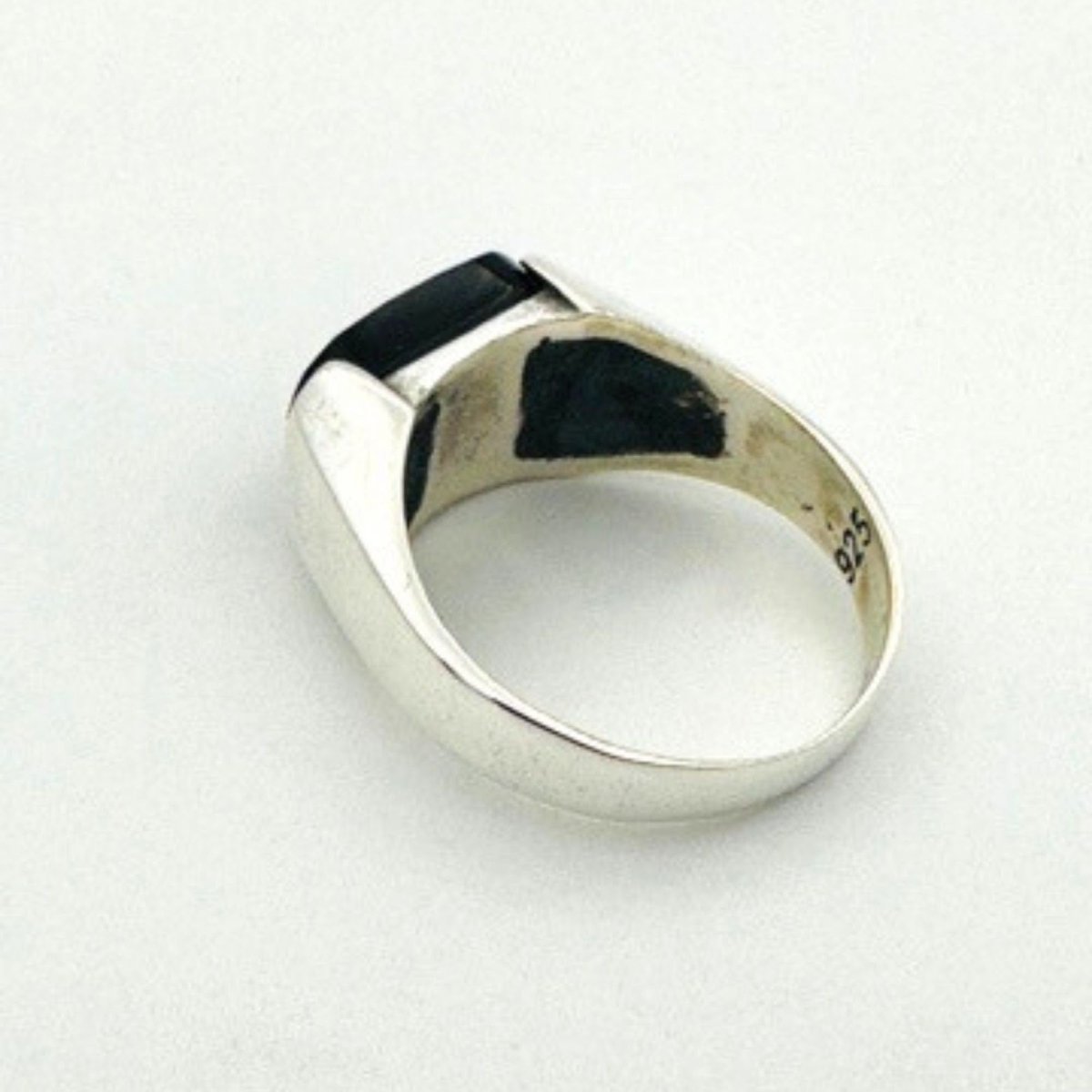 Men's Blue Sapphire Rectangle Silver Ring - TryAladdin