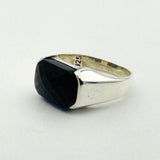 Men's Blue Sapphire Rectangle Silver Ring - TryAladdin