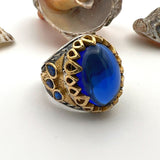 Men's Blue Sapphire Stone Silver Ring - TryAladdin