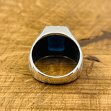 Men's Blue Sapphire Stone Silver Ring - TryAladdin