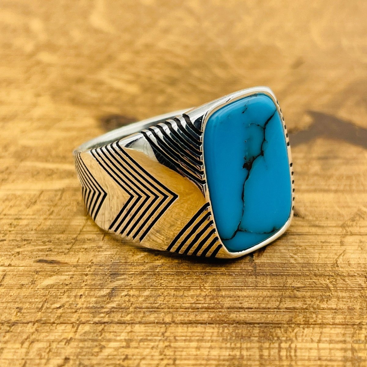 Men's Blue Turquoise Square Ring - TryAladdin