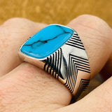 Men's Blue Turquoise Square Ring - TryAladdin