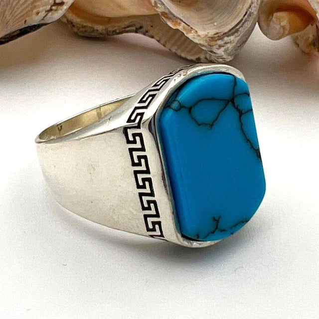 Men's Blue Turquoise Stone Ring - TryAladdin