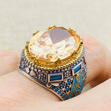 Men's Champagne Citrine Stone Silver Ring - TryAladdin