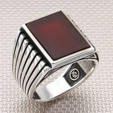 Men's Classic Patterned Square Stone 925 Sterling Silver Ring - TryAladdin