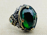 Men's Cubic Zircon Stone Green 925 Sterling Silver Ring - TryAladdin