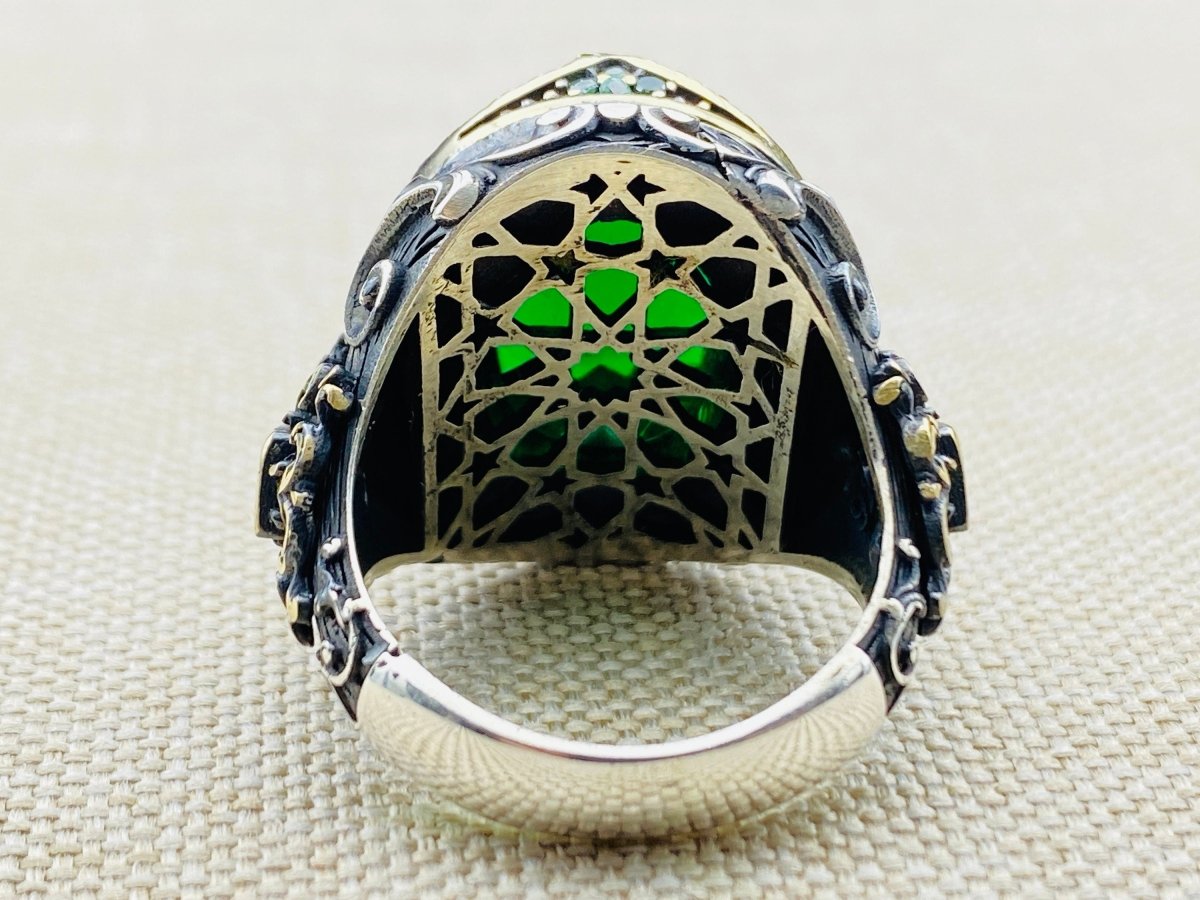 Men's Cubic Zircon Stone Green 925 Sterling Silver Ring - TryAladdin