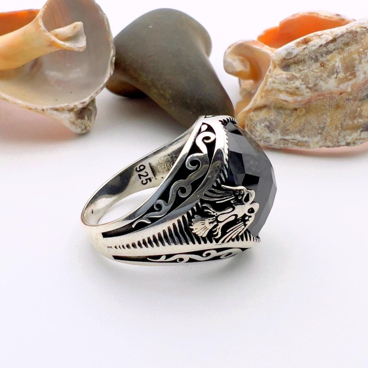 Men's Double - Headed Eagle Onyx Ring - TryAladdin