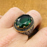 Men's Emerald Silver Ring - TryAladdin