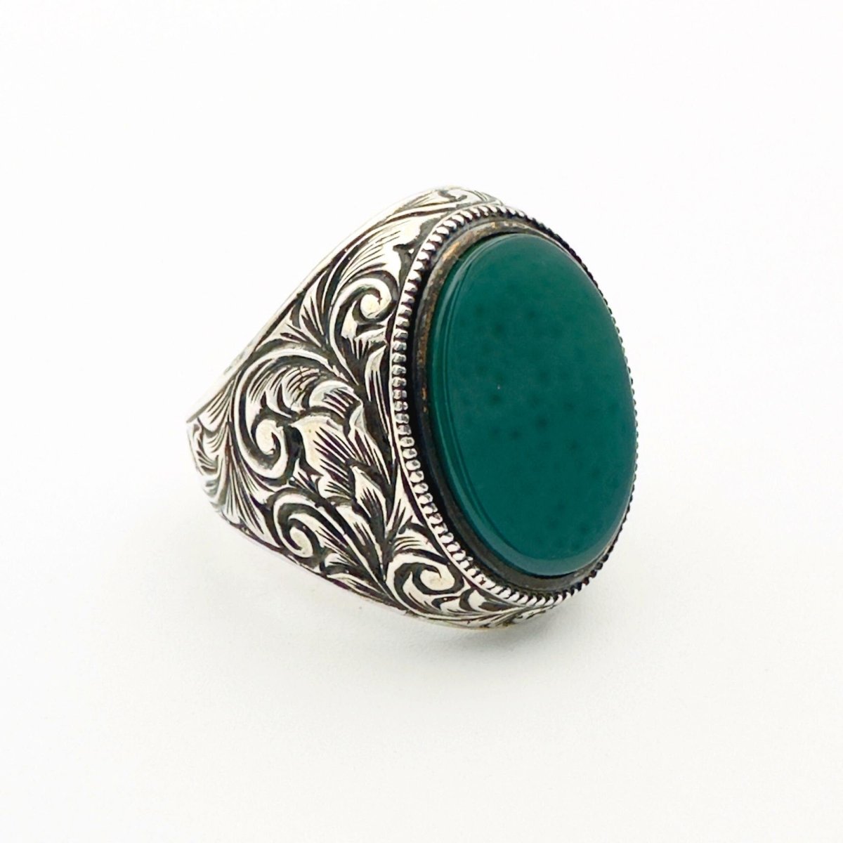 Men’s Green Agate Ottoman Ring - TryAladdin