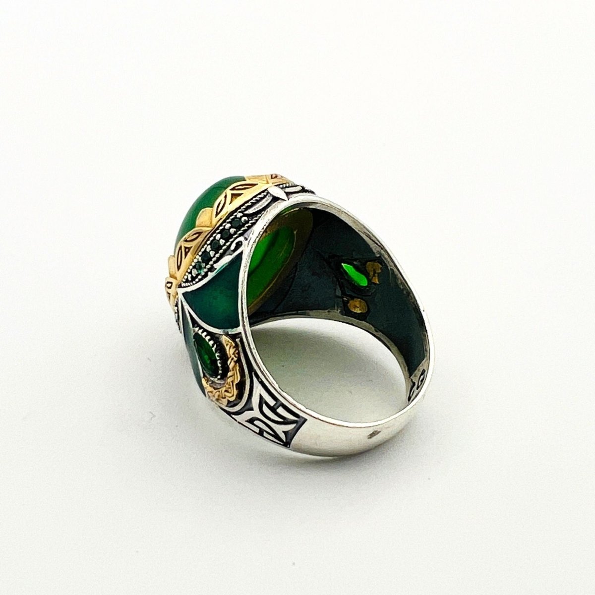 Men's Green Agate Silver Ring - TryAladdin